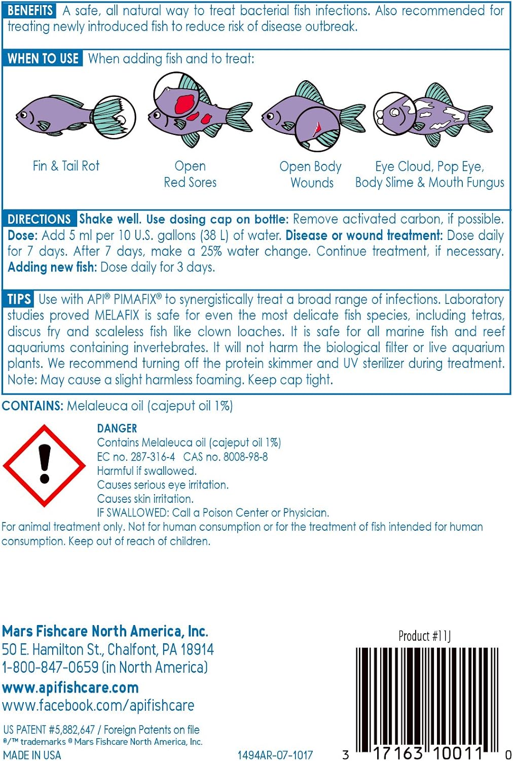 API Melafix 16 fluid ounce bottle label details and instructions