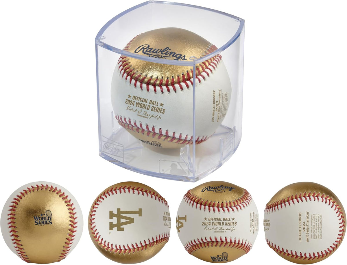 Close up of Rawlings MLB World Series replica baseball white stitching