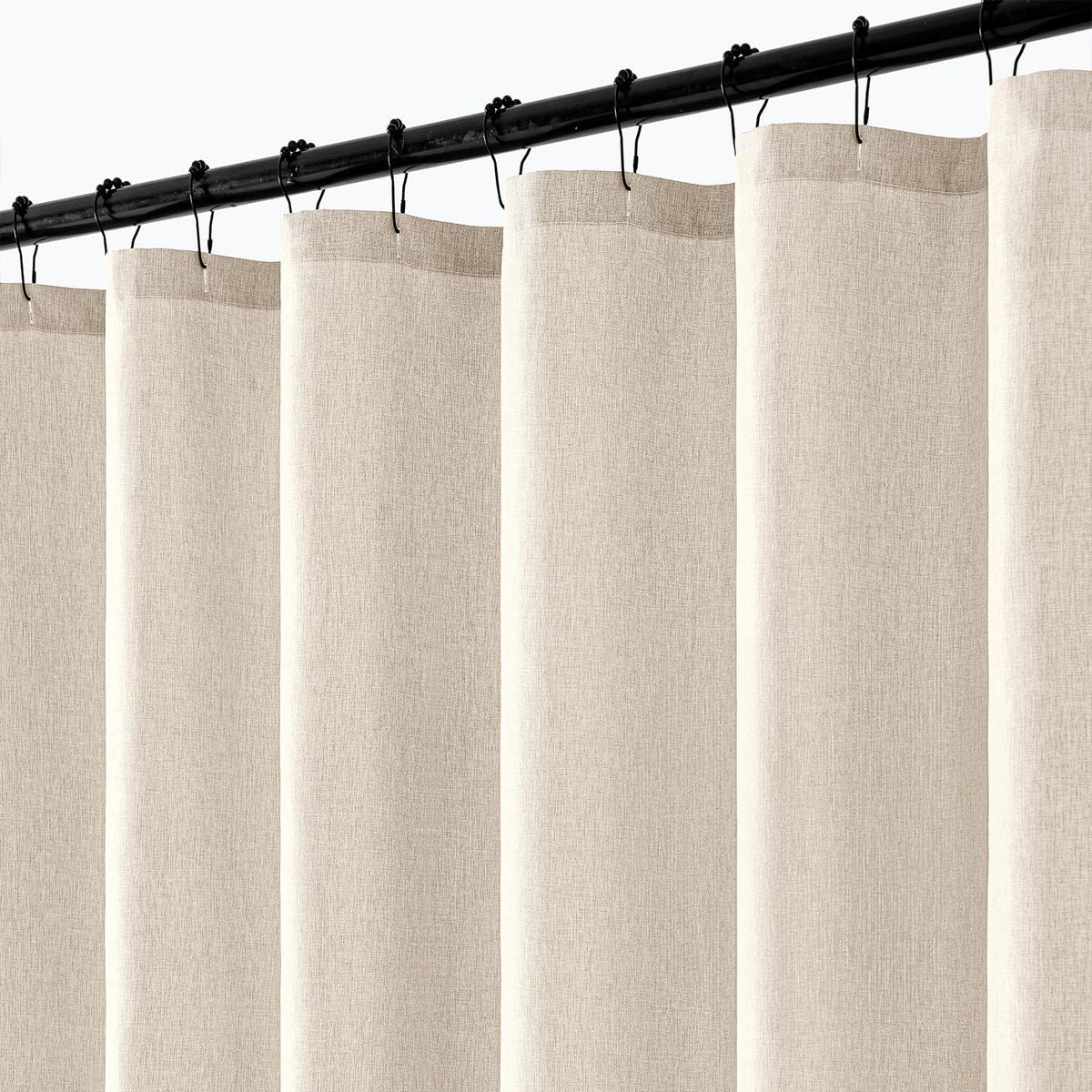 ANRODUO extra long linen shower curtain cream front view hanging in bathroom
