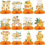 Distinctivs A Little Cutie Baby Shower Table Centerpieces front view showing watercolor orange fruit theme design