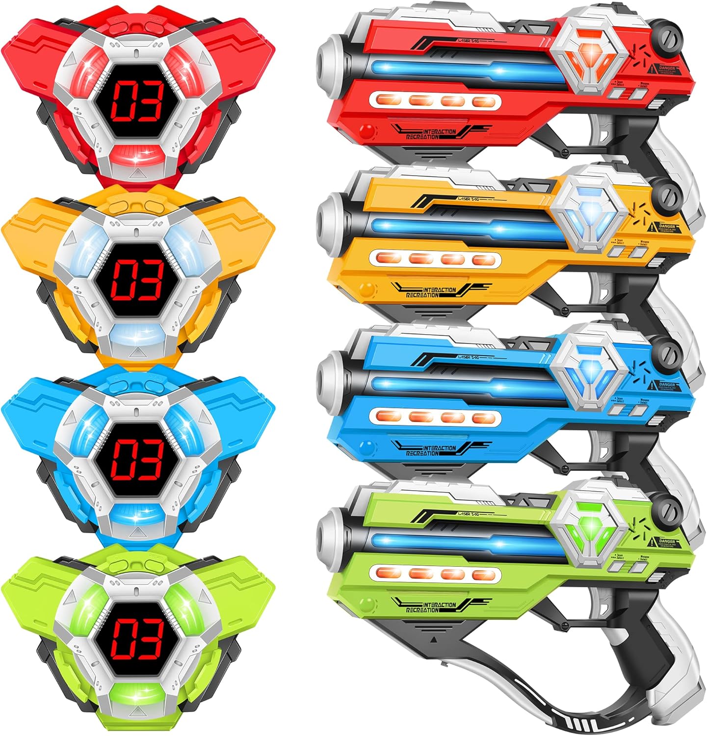 Ivoxex laser tag guns set of 4 with vests front view