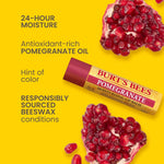 Close-up of Burt's Bees pomegranate lip balm natural ingredients label
