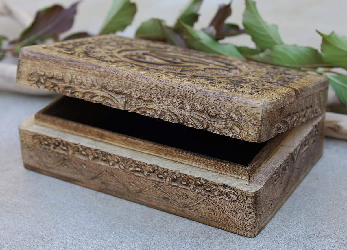 Dharmaobjects Egyptian themed storage chest placed on a tabletop
