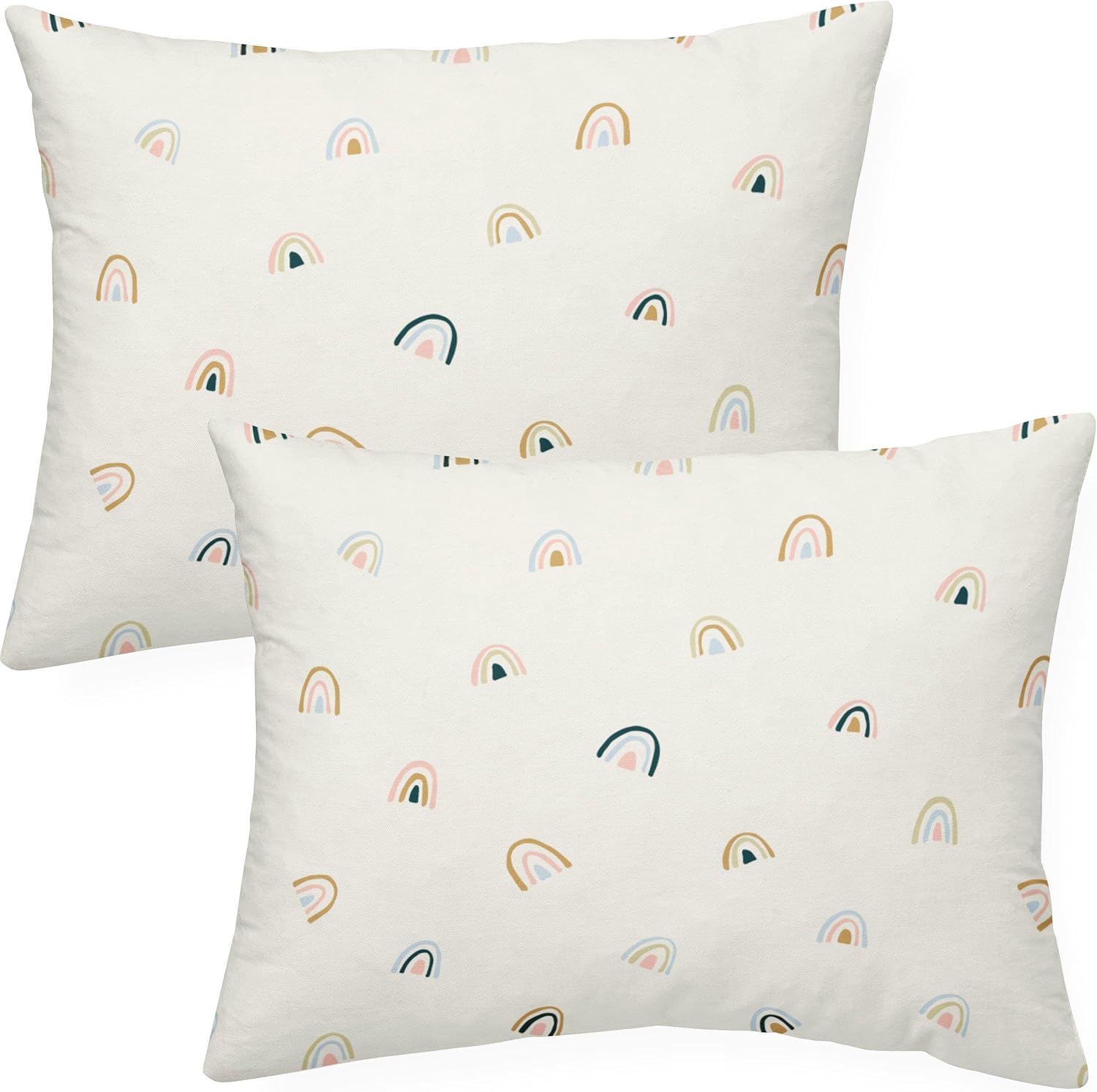 MakeMake Organics organic cotton toddler pillowcase set rainbow pattern front view
