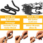 Close up view of black stainless steel dog training collar extension links showing smooth rounded edges