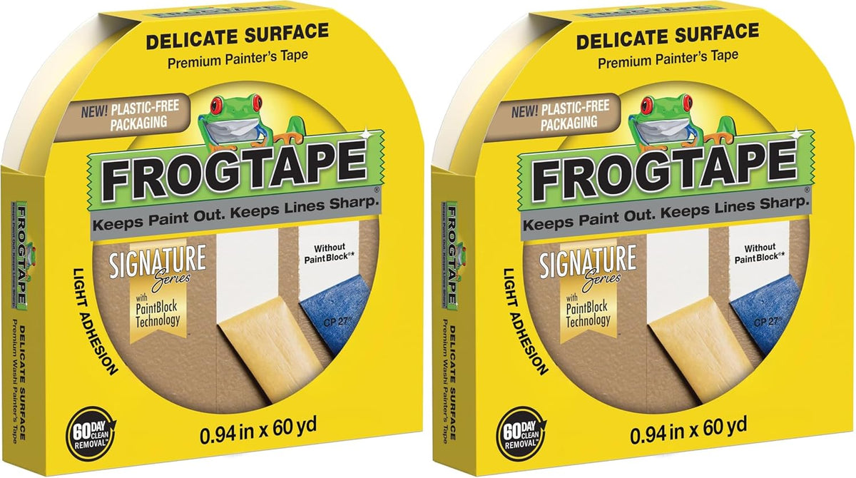 FrogTape Delicate Surface Painters Tape with PAINTBLOCK, 2 in Wide (1.88 in x 60 yd), Low Adhesion, Painting Tape Ideal for Freshly Painted Walls, Trim & Surfaces, Yellow, 1 Roll (280222) - Image 10