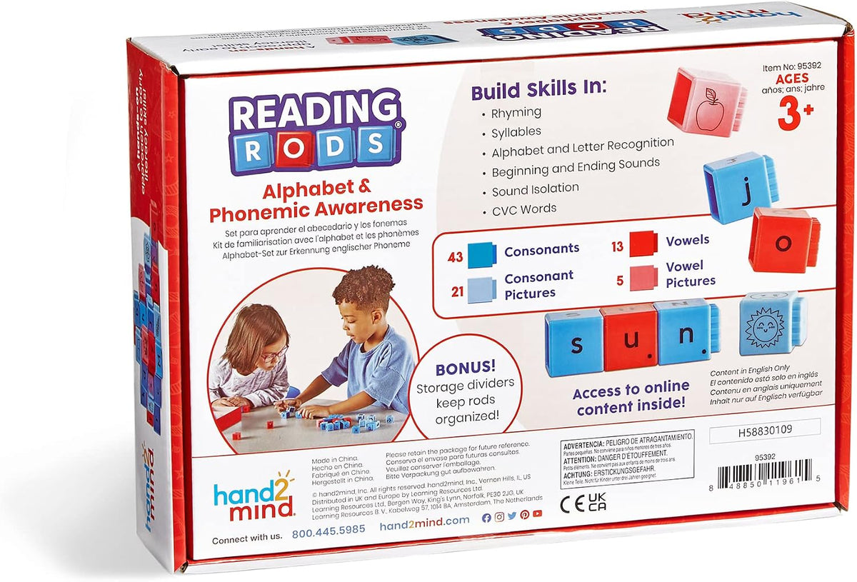 hand2mind Reading Rods Alphabet & Phonemic Awareness, Word Building Activities, Letter Blocks, CVC Words for Kindergarten, Spelling Toys, Reading Tools for Kids, Science of Reading Manipulatives - Image 9