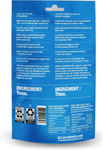 Back of PureBites freeze dried tuna cat treats value size pouch displaying clear single-ingredient label and nutritional information.