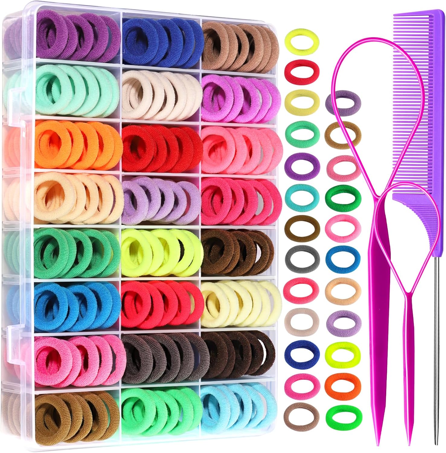 Ygdz 280 Pieces Cotton Hair Ties Set with Organizer Box front view