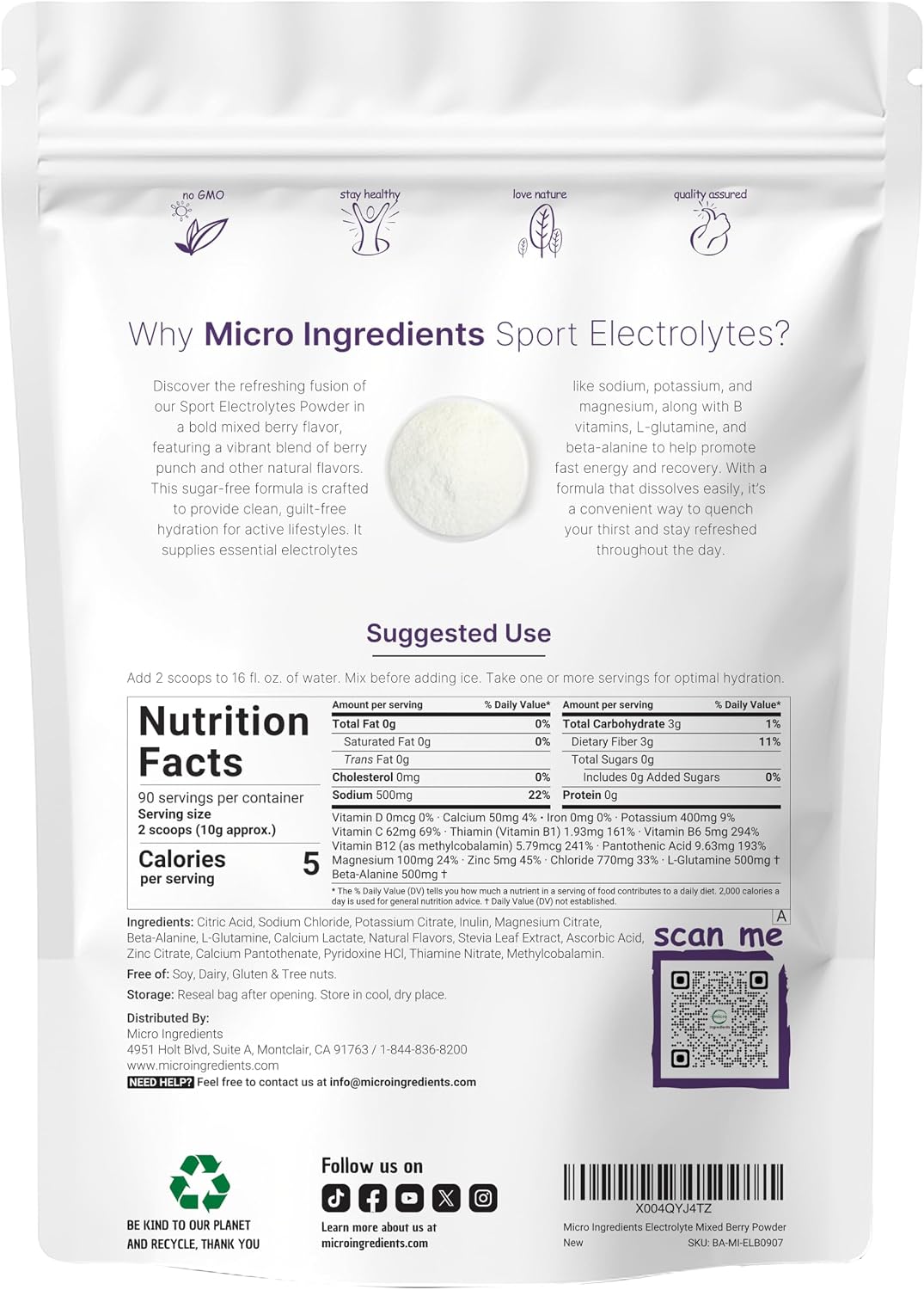Micro Ingredients sport hydration powder container nutritional label