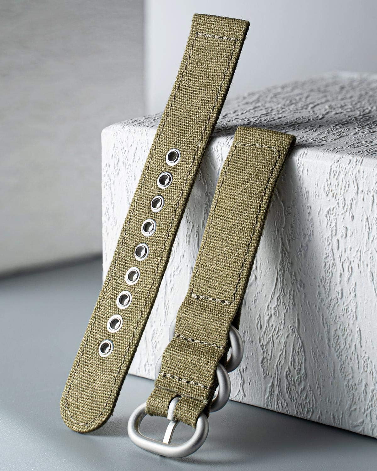 Binlun cotton canvas watch band folded to show double-layered texture
