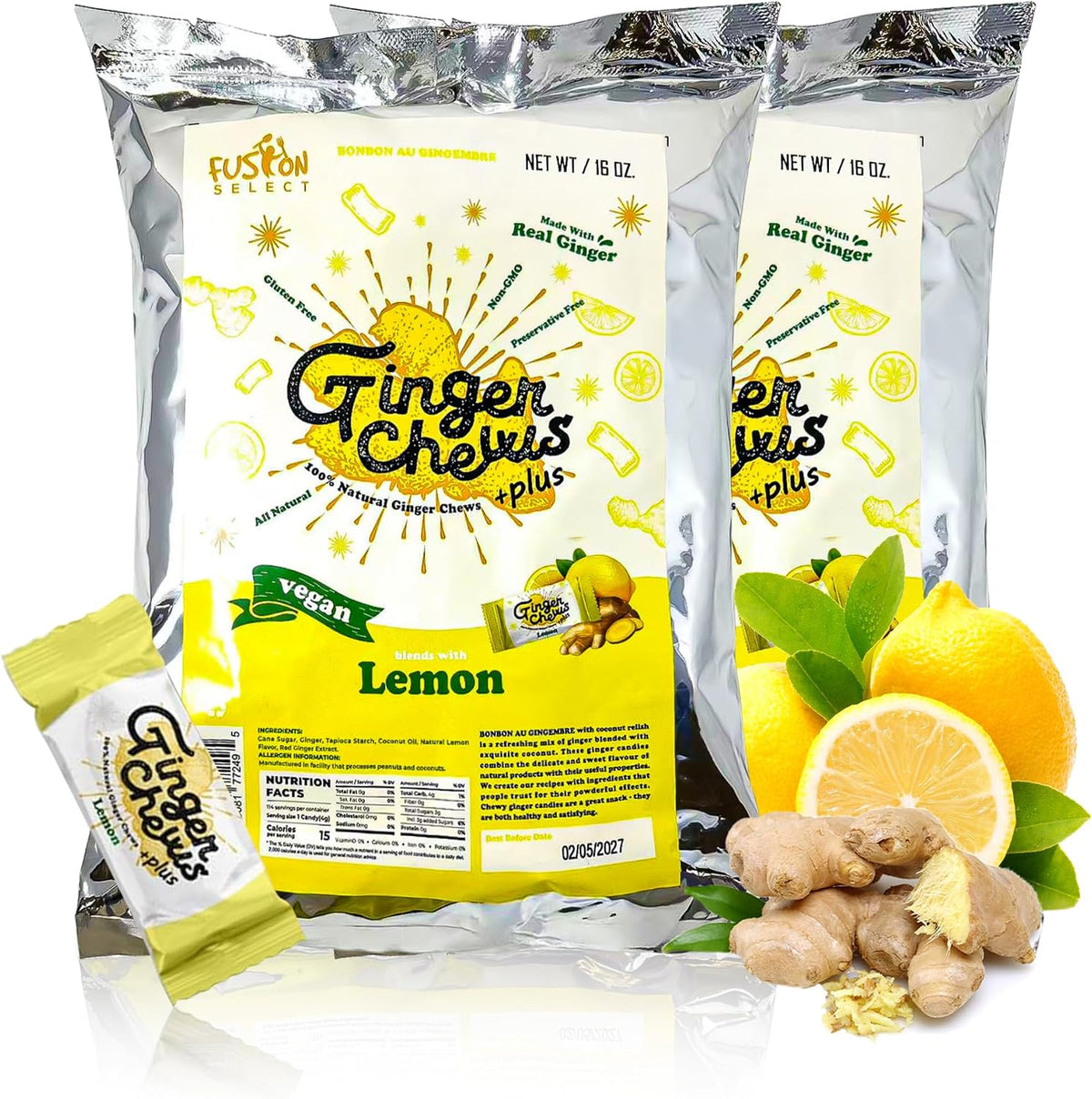Fusion Select Original Ginger Chews - Sweet Soft Candied Delights From Indonesia - Promotes Relief From Morning Sickness, Upset Stomach - Made from Real Ginger Root, Non-GMO, Vegan Candy - Image 12