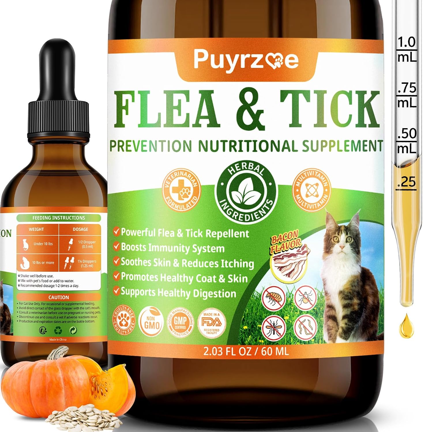 ColEaze Puyrzoe natural flea and tick prevention for cats front view bottle