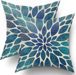 Aportt Spring Teal Dahlia pillow covers front view showcasing floral design