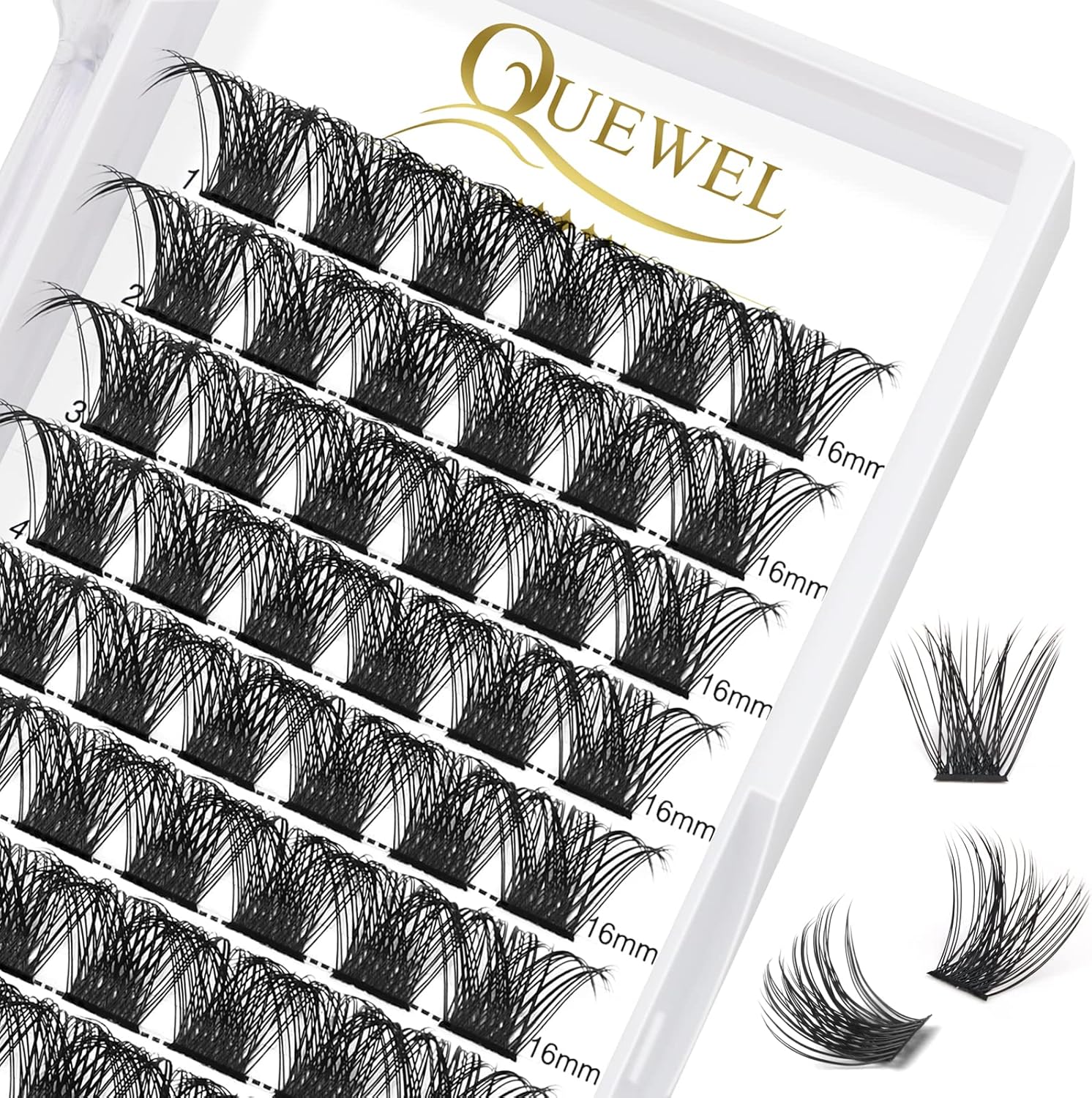 QUEWEL Lash Clusters 72 Pcs Cluster Lashes Wide Stem Eyelash Clusters C/D Curl 8-16mm DIY Eyelash Extensions Mega Style for Self Easy To Use at Home (Mega-D-16) - Image 1