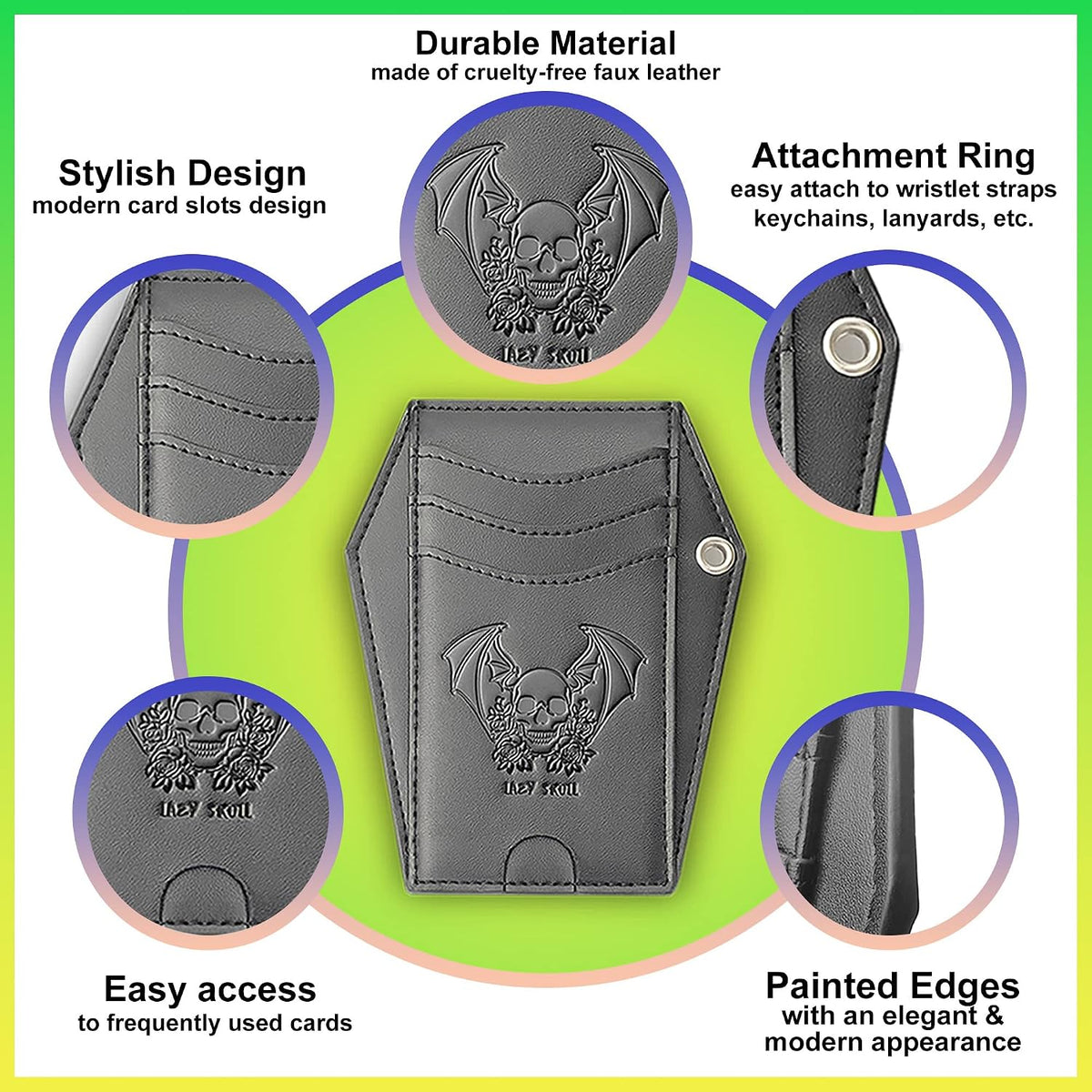 Lazy Skull coffin wallet attachment ring and hardware detail