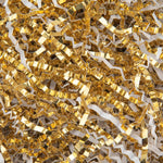 Caleihd white and gold crinkle cut paper shred in a gift box