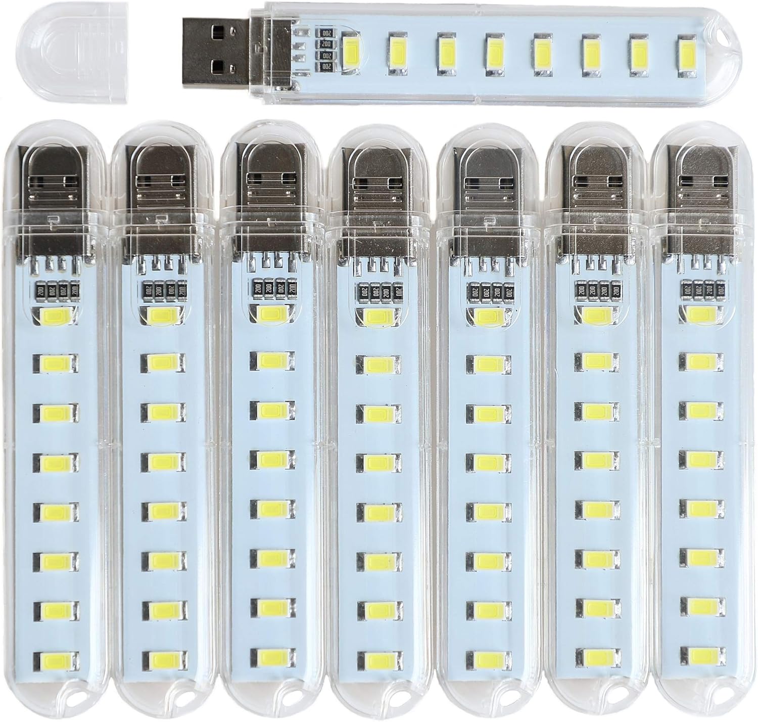 VOKARO small USB light stick pack of 8 front view showing LED beads