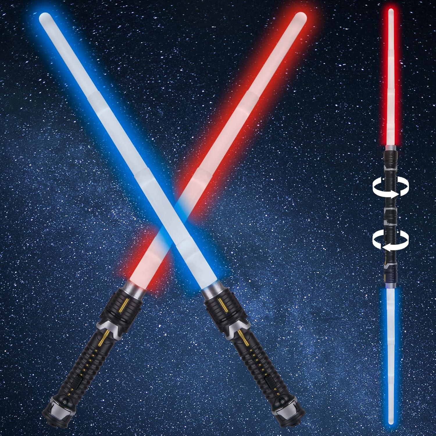 Nahshon 2 pack mini light sabers red and blue set front view