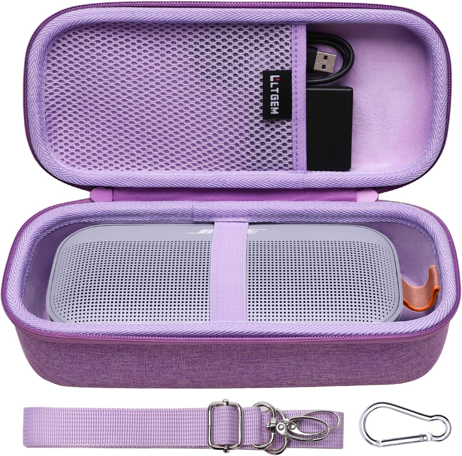 L LTGEM hard case for Bose SoundLink Flex front view showing purple protective exterior.
