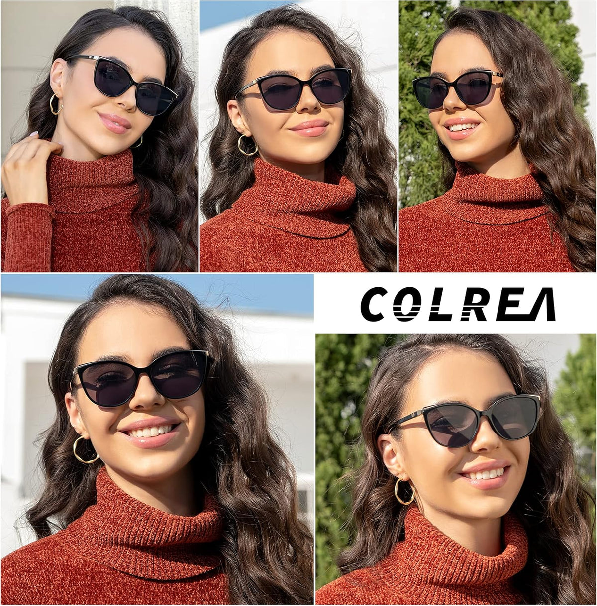 Colrea cat eye sunglasses black frame angle view