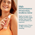 Kopari broad spectrum SPF 45 Rose Gold body gel application