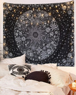 Neasow daisy medallion print tapestry styled in bedroom