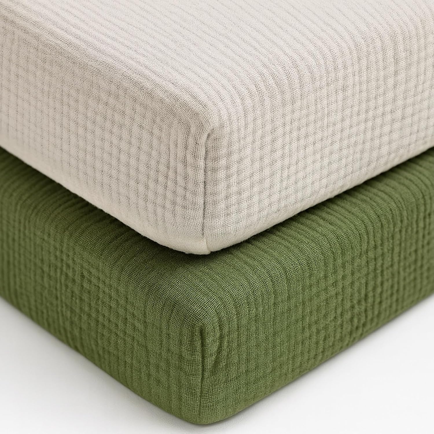 Pet Rejoir muslin fitted crib sheets olive green and beige set