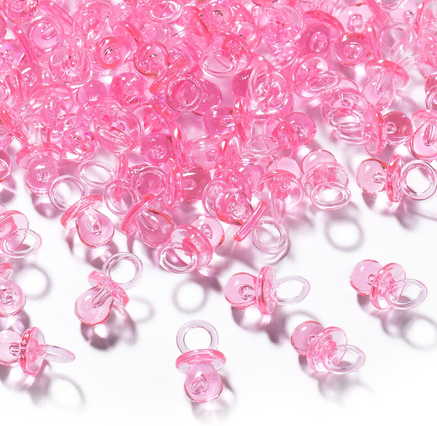 Xinhuidalsq 150 pieces mini acrylic baby pacifiers pink front view