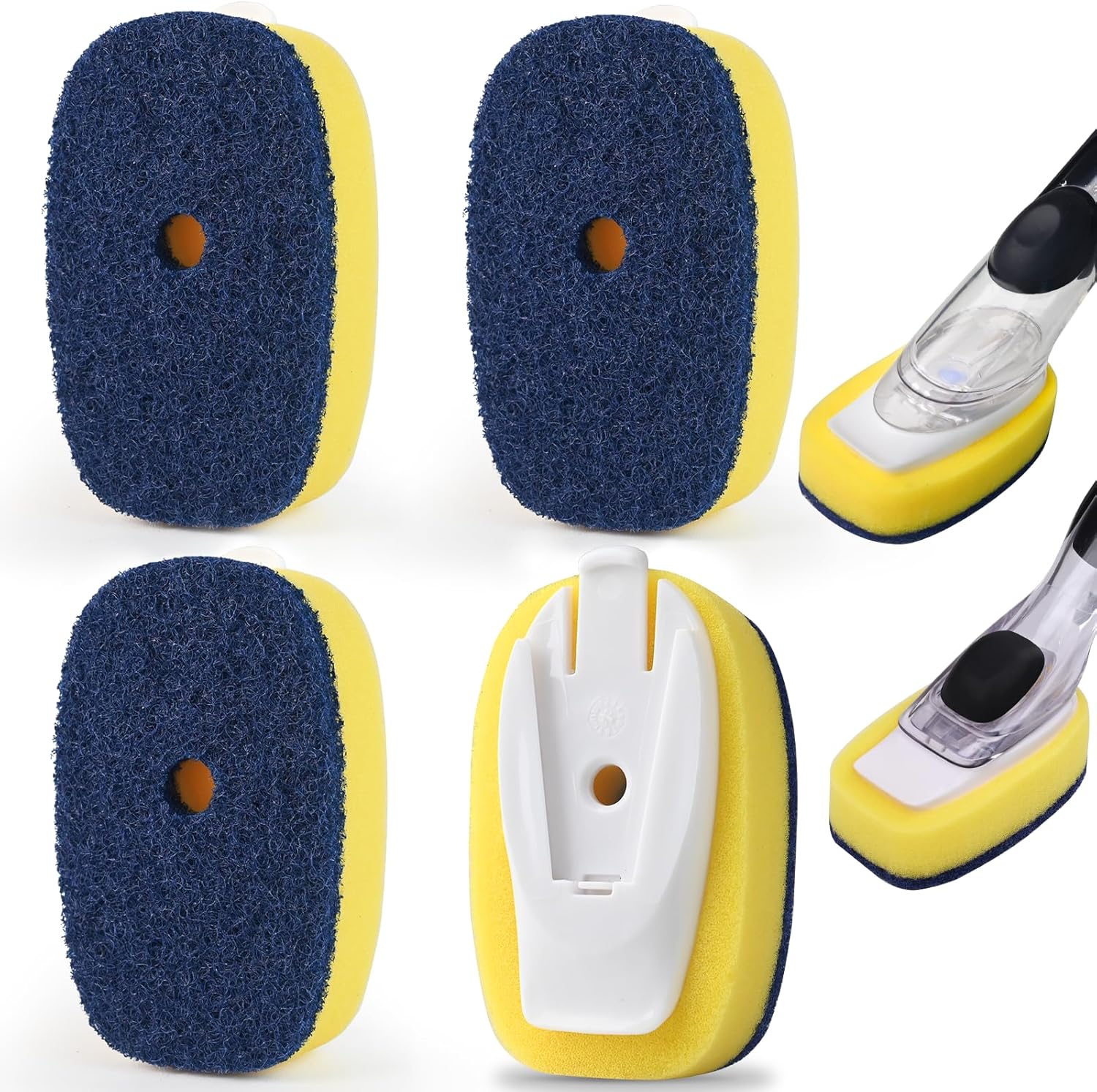RIMAY sponge brush refills four pack front view showcasing the blue scrubbing surface.