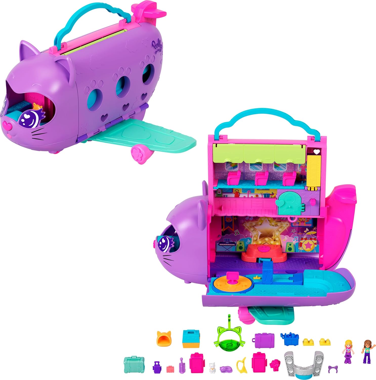 Polly Pocket Kitty Airways Airplane Playset front view showcasing the closed cat-themed travel toy