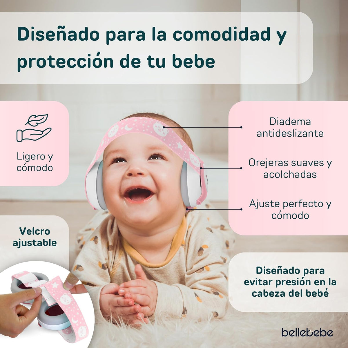 Bellebebe baby earmuffs demonstrating soft ear cushions