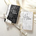 Engrowtic 2 piece black his and hers wedding vow books front view showing elegant white ribbon bows.