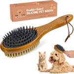 TAKAVU short hair pet deshedding brush front view showcasing the wooden handle design