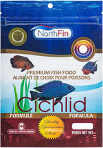 Northfin cichlid fish food pellet size illustration