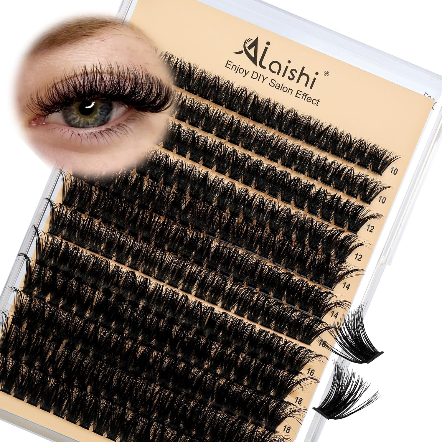 Lash Clusters Kit, DIY Cluster Eyelash Extensions 10‑20mm, 80D, 240pcs Fluffy D Curl Natural Lashes–Fake Cat Eye Individual Clusters - Image 1