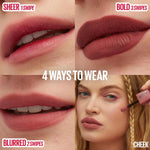 Model wearing Maybelline Super Stay Teddy Tint