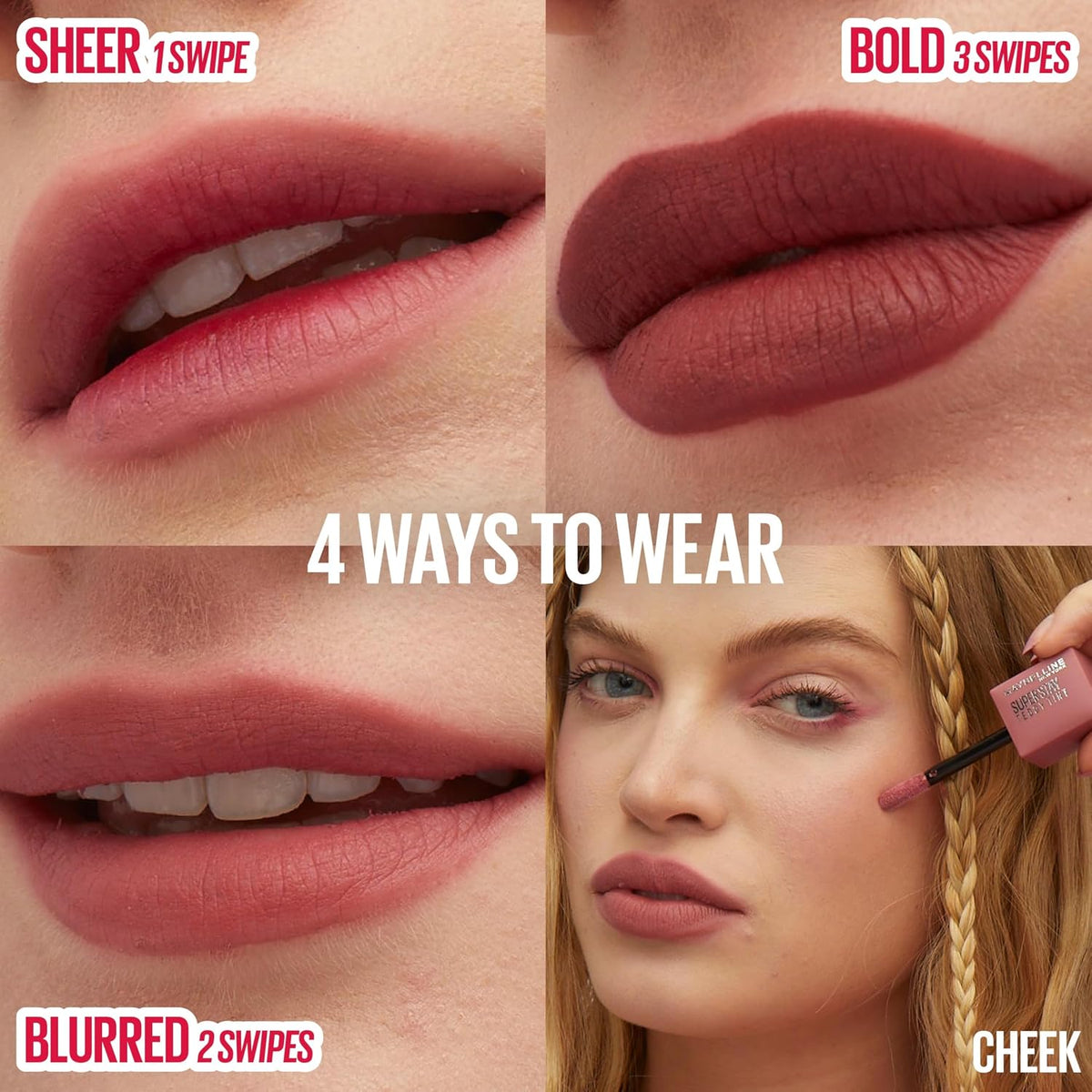 Model wearing Maybelline Super Stay Teddy Tint