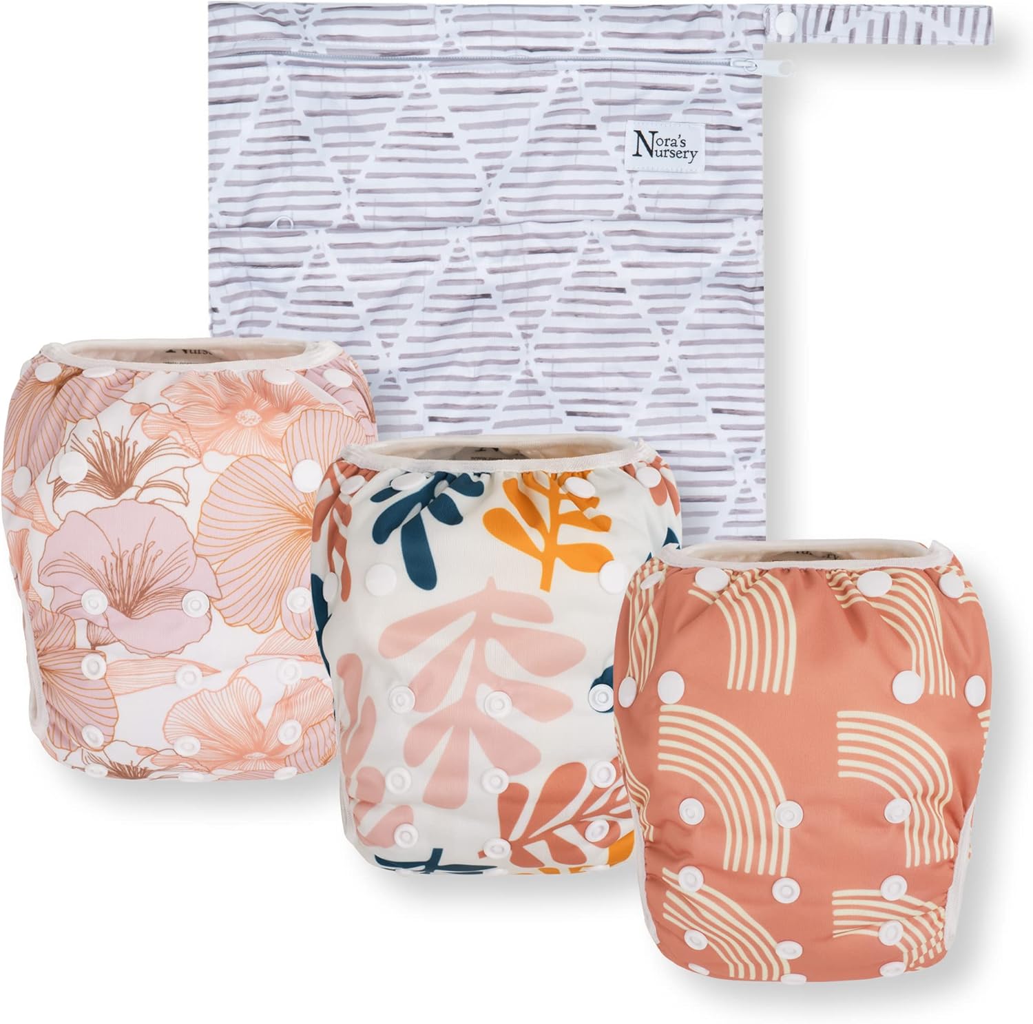 Nora's Nursery reusable swim diaper tropical print front view