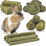 ERKOON bunny chew toys front packaging view showing variety of natural Timothy hay treats