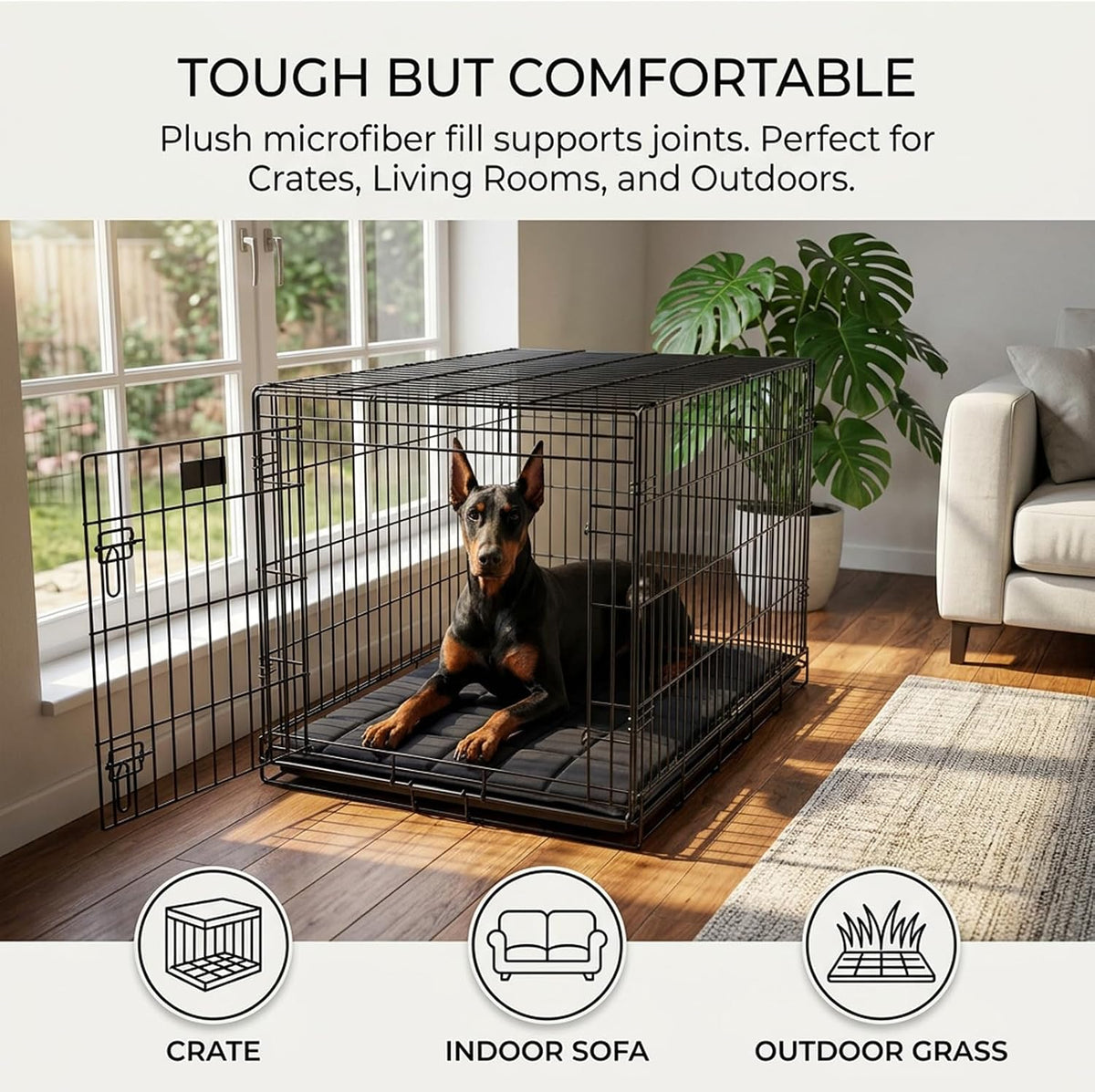 Reinforced stitching on Drounphi chew resistant dog bed