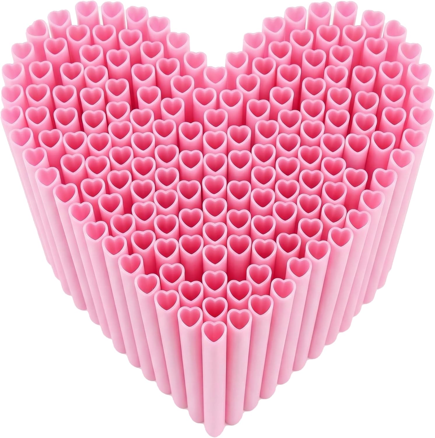 Snowfall heart shaped pink straws front view premium imported party supplies