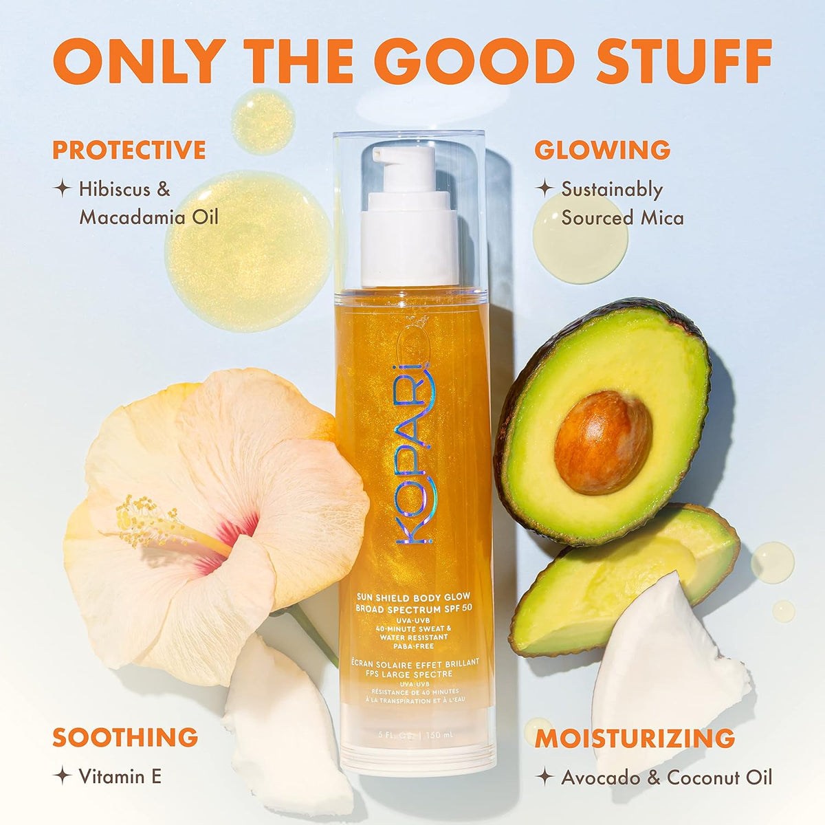 Kopari sunscreen ingredients and product label close-up