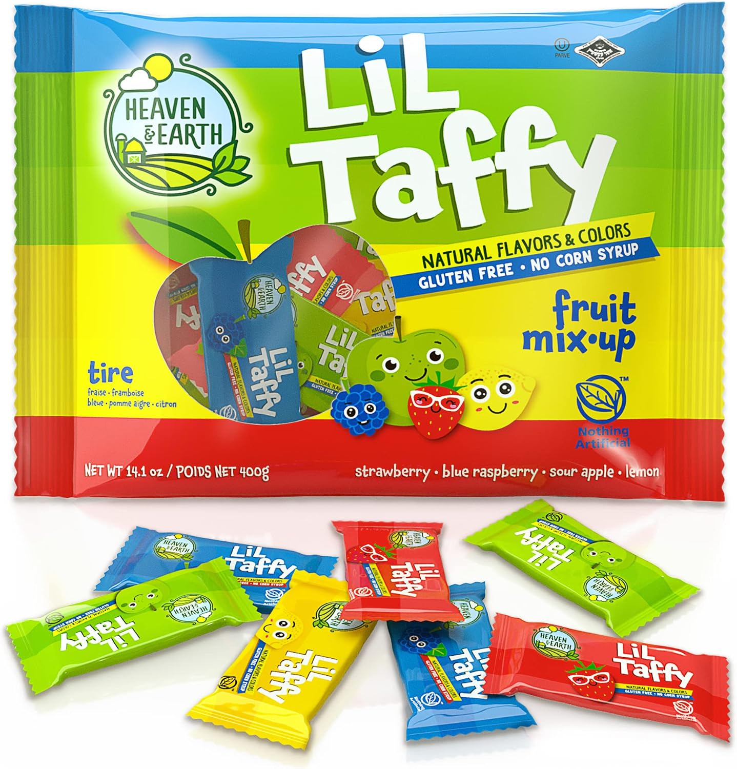 Heaven and Earth Lil Taffy Fruit Mix front package view imported candy