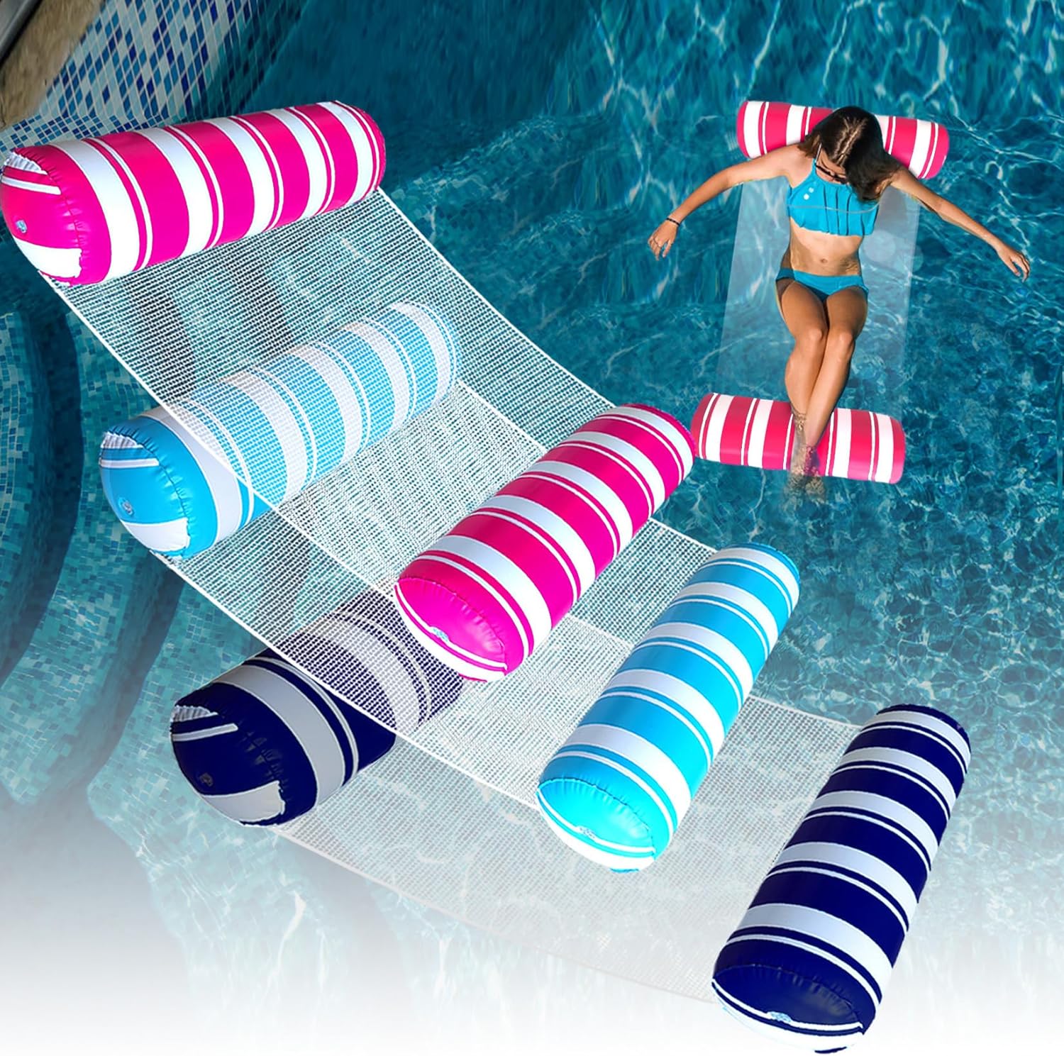 ANNIL 4-in-1 inflatable pool floats adult size water hammock front view displaying the three-pack color variants
