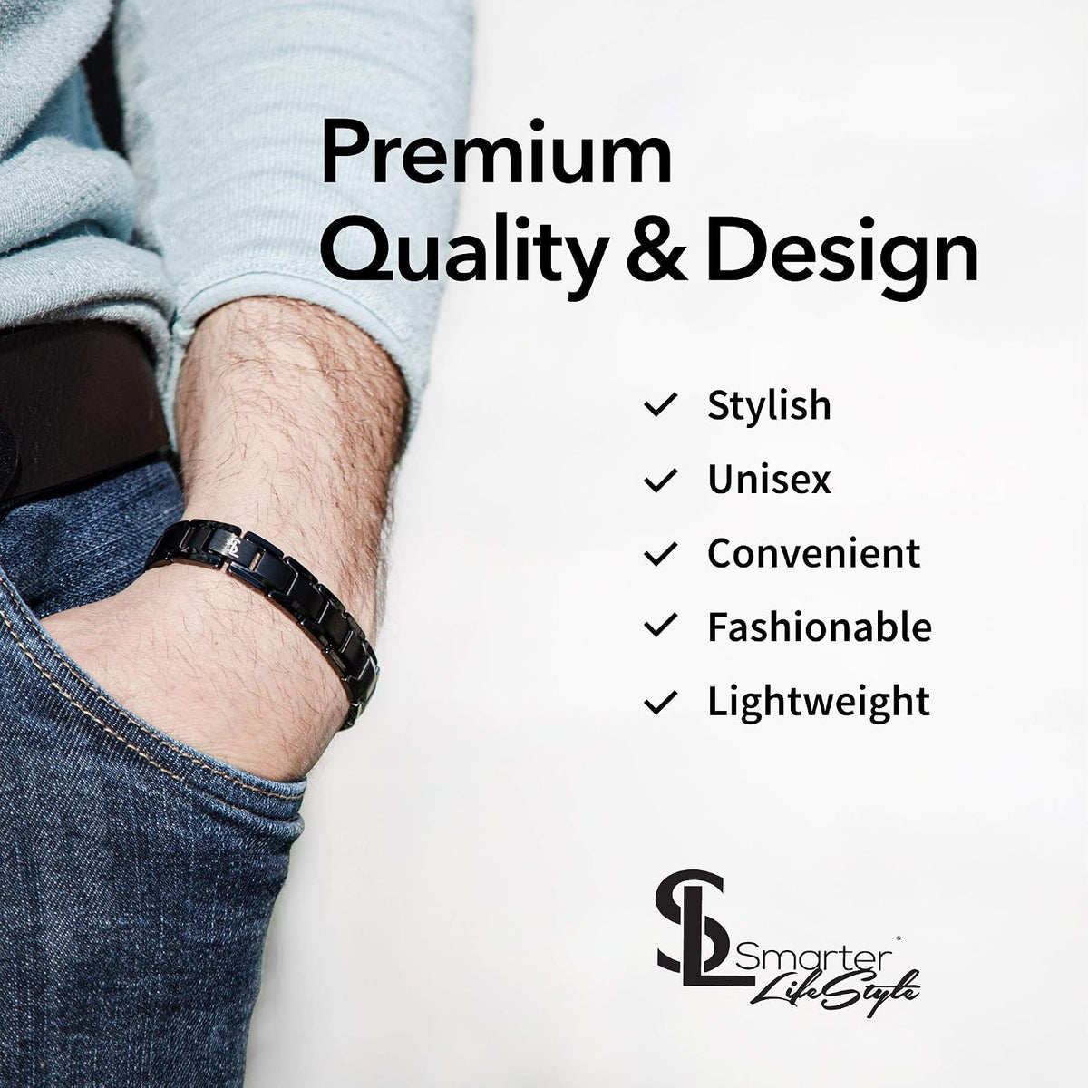 Smarter LifeStyle magnetic bracelet showcasing link details and clasp