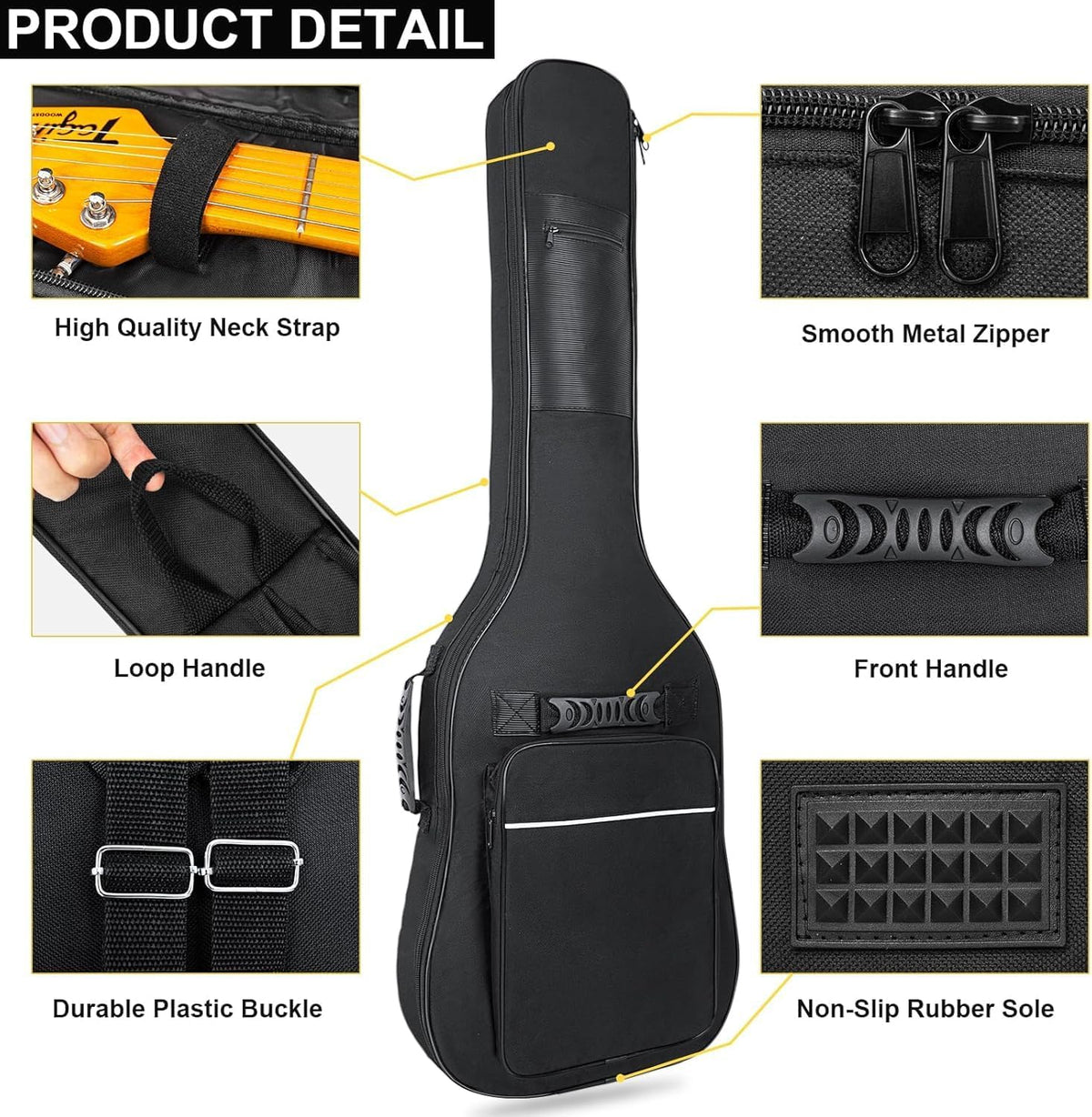 Interior compartment showcasing the secure guitar neck retention strap