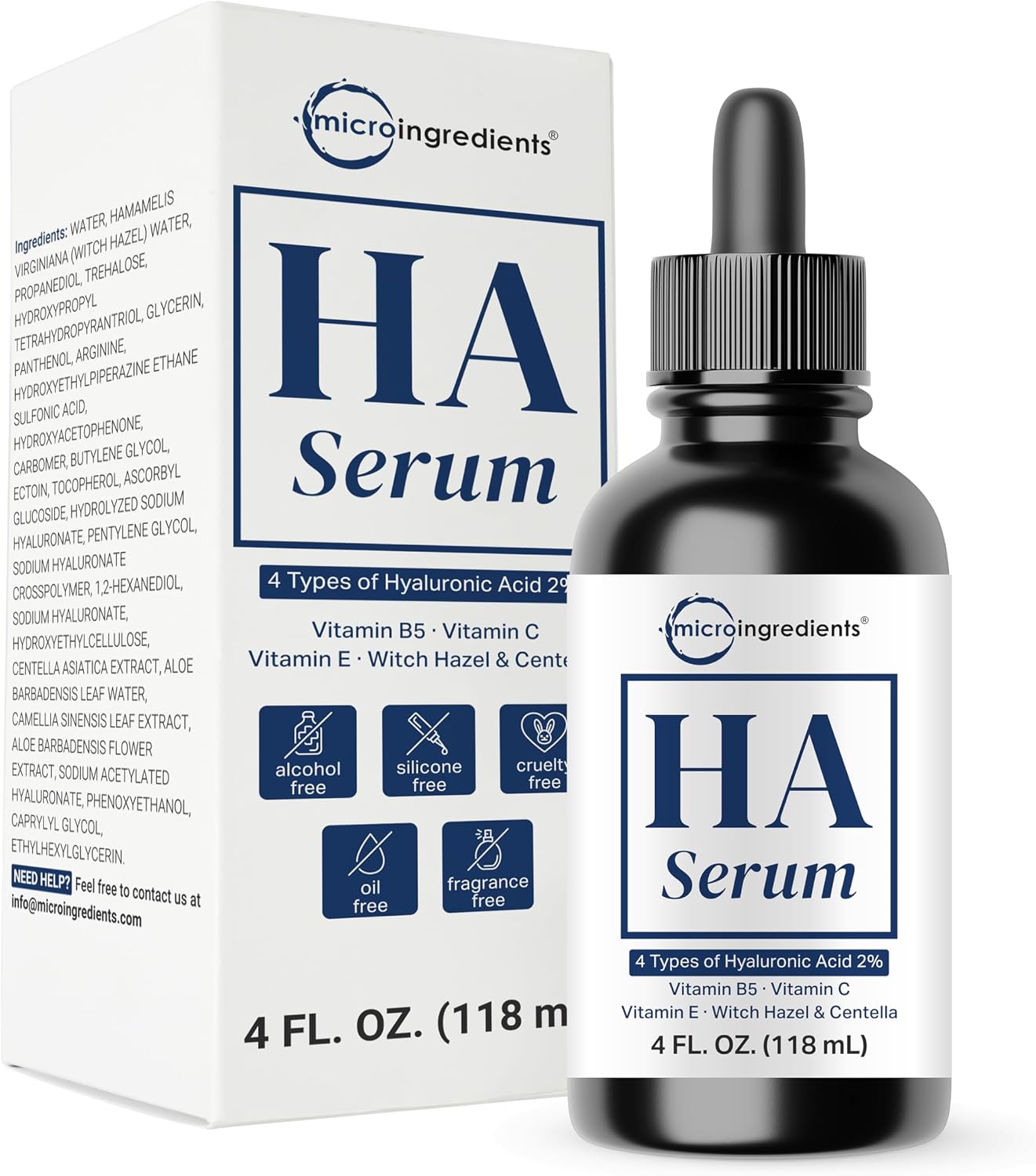 Micro Ingredients hyaluronic acid serum bottle front view