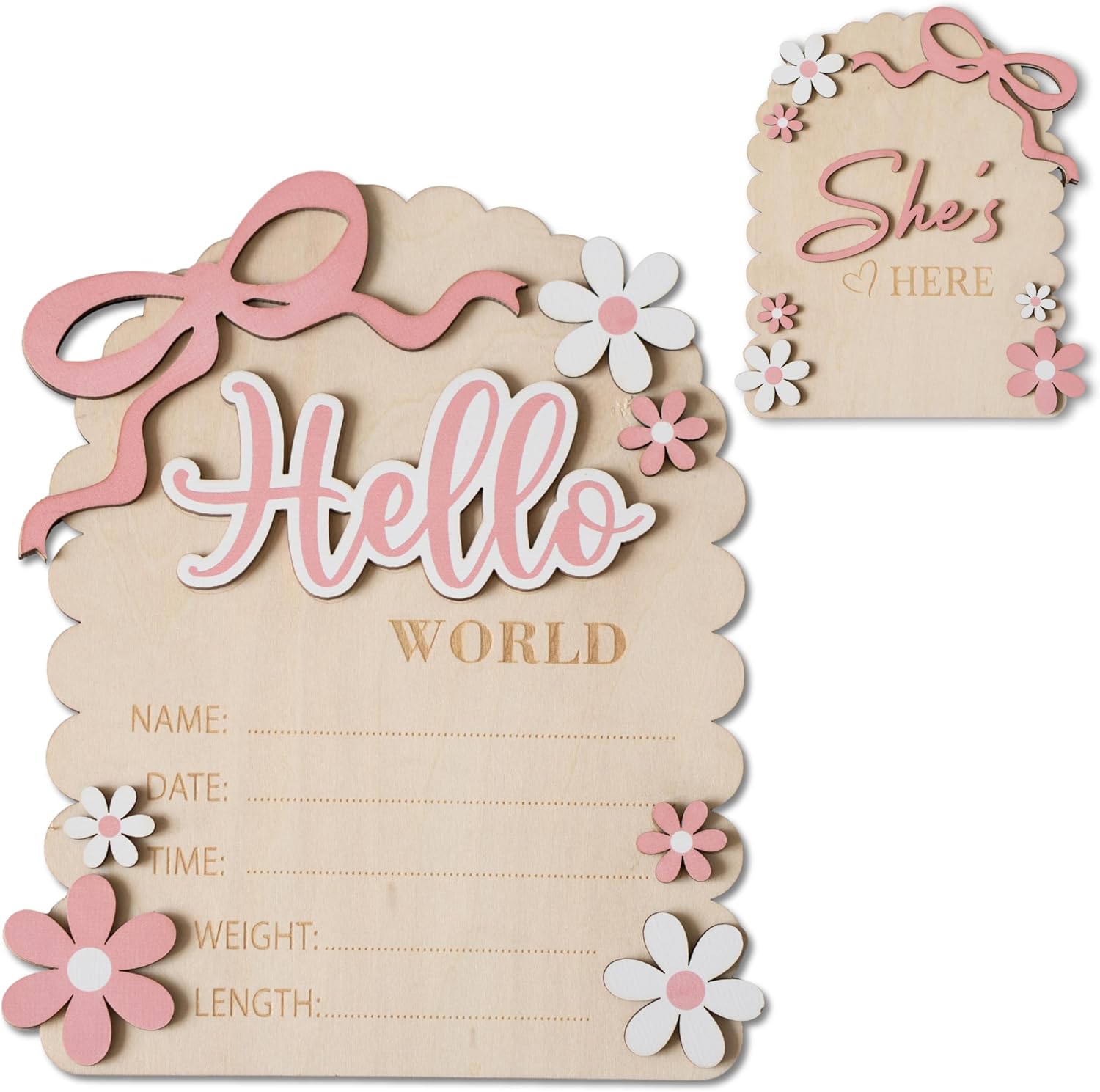 MEMOLEBIA baby announcement sign front view showcasing hello world text layout