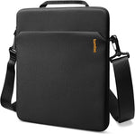 Tomtoc Light-B19 Slim 13 Inch iPad Shoulder Bag front view showing premium eco-friendly fabric and orange accent logo.